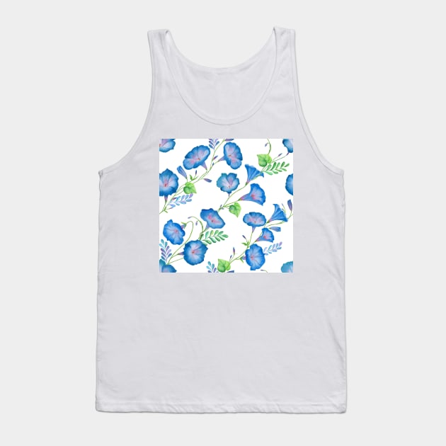 Morning Glory watercolor flowers ornament. Spring blue romantic flowers seamless pattern Tank Top by likapix